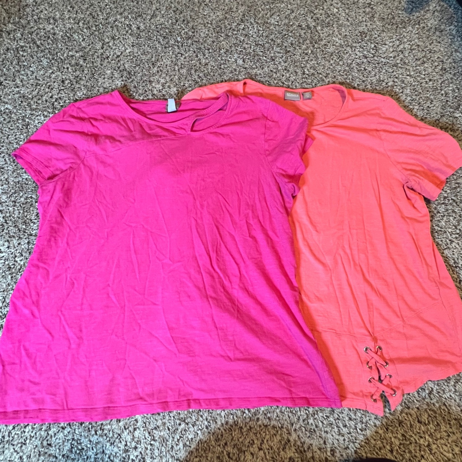 Chicos Pink Coral Cotton Slub T-Shirt Bundle Lace Up Cutout Size 3 Xl 16 18